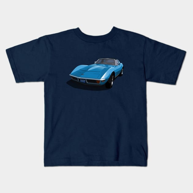 1970 Corvette Stingray in Mulsanne Blue Kids T-Shirt by candcretro
